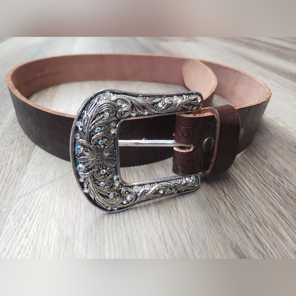 NWOT Genuine Full Grain Western Floral Engraved Tooled Leather Belt Size 32 main image 5